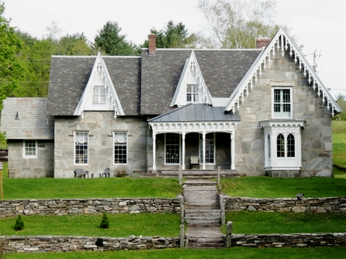 old stone home, old stone houses, gothic revival style, mica schist home, Cavendish, Vermont, historic homes, old stone homes for sale
